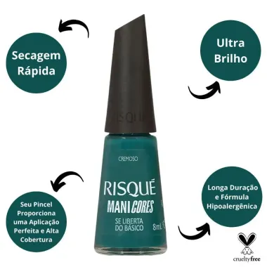 Esmalte Verde Escuro Risqué ManiCores Se Liberta do Básico Cremoso 8ml