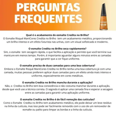 Esmalte Laranja Risqué ManiCores Credita no Brilho Metálico 8 ml