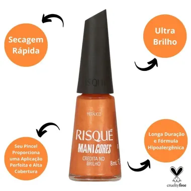Esmalte Laranja Risqué ManiCores Credita no Brilho Metálico 8 ml