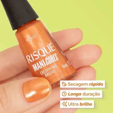 Esmalte Laranja Risqu&eacute; ManiCores Credita no Brilho Met&aacute;lico 8 ml