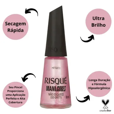 Esmalte Rosa Risqué ManiCores Não esquece do Gritti Metálico 8ml