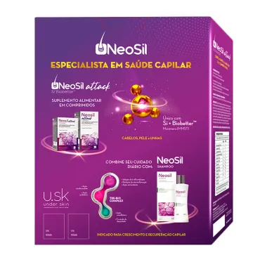 Kit Neosil Attack com 60 Comprimidos Revestidos e Ganhe 50% de Desconto no Neosil Shampoo Antiqueda 200ml