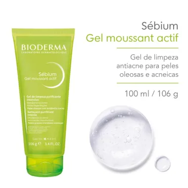 Gel de Limpeza Facial Bioderma S&eacute;bium Gel Moussant Actif 100ml