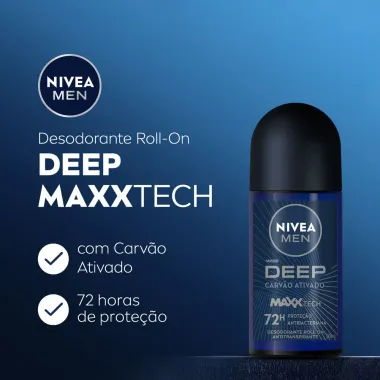 Desodorante Antitranspirante Nivea Men Roll-On Deep Carvão Ativado 50ml