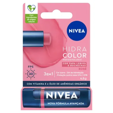 Hidratante Labial Nivea Hidra Color FPS 30 Rosé 4,8g