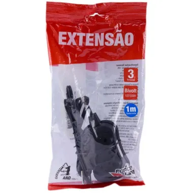 Extensão Force Line Bivolt 3 tomadas com 1 Metro de Comprimento