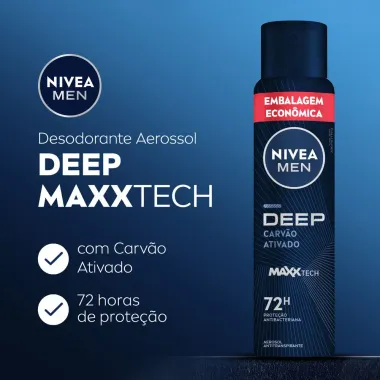 Desodorante Antitranspirante Nivea Men Deep Carvão Ativado Maxx Tech 200ml