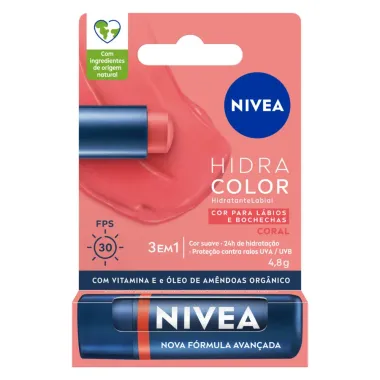 Hidratante Labial Nivea Hidra Color FPS 30 Coral 4,8g