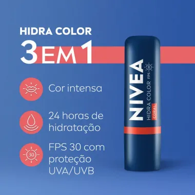 Hidratante Labial Nivea Hidra Color FPS 30 Coral 4,8g