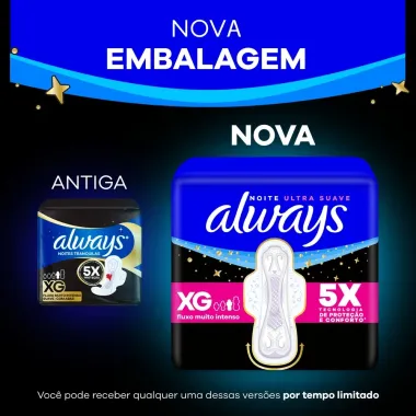 Absorvente Always Noites Tranquilas Suave XG com Abas 42 Unidades