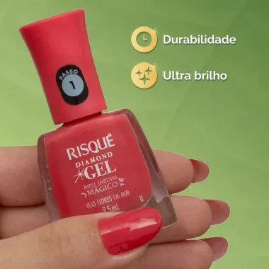 Esmalte Coral Cremoso Risqué Diamond Gel Meu Jardim Mágico Vejo Flores em Mim 9,5ml