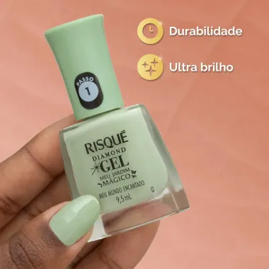 Esmalte Verde Claro Cremoso Risqué Diamond Gel Meu Jardim Mágico Meu Mundo Encantado 9,5ml