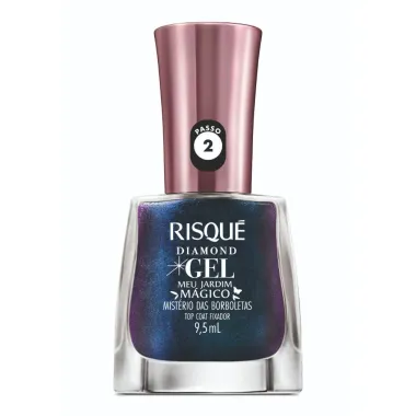 Esmalte Risque Diamond Gel Mistério das Borboletas Top Coat Fixador 9,5ml