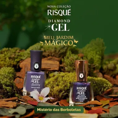 Esmalte Risque Diamond Gel Mistério das Borboletas Top Coat Fixador 9,5ml