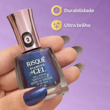 Esmalte Risque Diamond Gel Mistério das Borboletas Top Coat Fixador 9,5ml