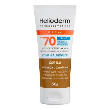 Protetor Solar Facial Helioderm Oil Free 3 em 1 FPS 70 Cor 5.0 50g