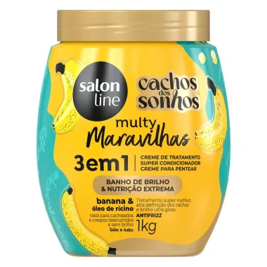 Creme de Tratamento Salon Line 3 em1 Multy Maravilhas Cachos dos Sonhos Banana e Óleo de Rícino 1Kg