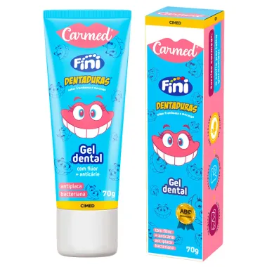 Gel Dental Carmed Fini Dentaduras Sabor Framboesa e Morango com Flúor e Anticárie 70g