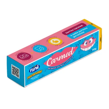 Gel Dental Carmed Fini Dentaduras Sabor Framboesa e Morango com Flúor e Anticárie 70g