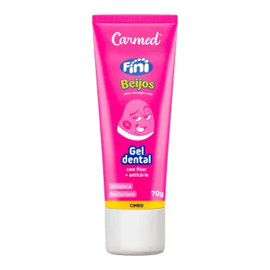 Gel Dental Carmed Fini Beijos Sabor Morango e Nata com Flúor e Anticárie 70g