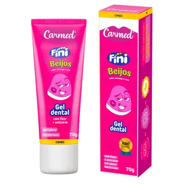 Gel Dental Carmed Fini Beijos Sabor Morango e Nata com Flúor e Anticárie 70g