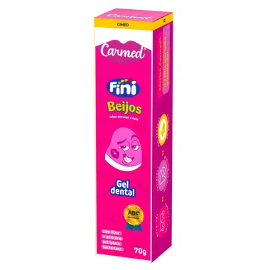 Gel Dental Carmed Fini Beijos Sabor Morango e Nata com Flúor e Anticárie 70g