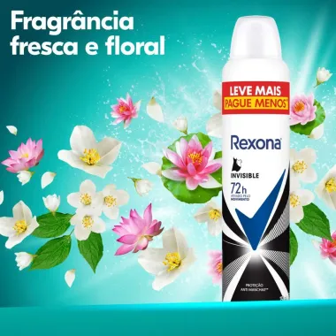 Desodorante Antitranspirante Aerosol Feminino Rexona Invisible 72 horas 250ml Leve Mais Pague Menos