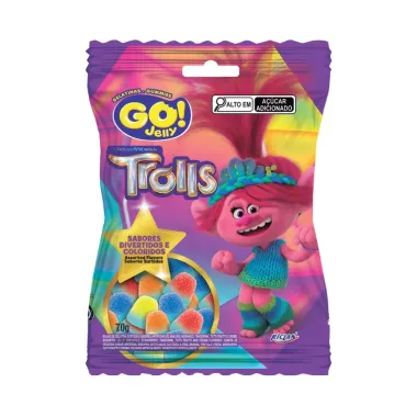 Bala de Gelatina Go! Jelly Trolls Sabores Divertidos e Coloridos 70g
