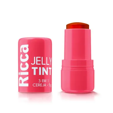 Bastão Ricca Jelly Tint 3 em 1 Cereja para Lábios, Bochechas e Olhos