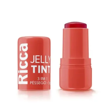 Bastão Ricca Jelly Tint 3 em 1 Pêssego para Lábios, Bochechas e Olhos