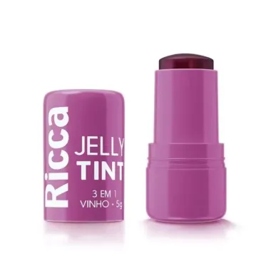 Bastão Ricca Jelly Tint 3 em 1 Vinho para Lábios, Bochechas e Olhos