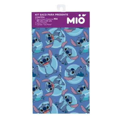 Kit Saco para Presente Mió Disney Stitch Médio com 1 Laço Pronto e 1 Cartão