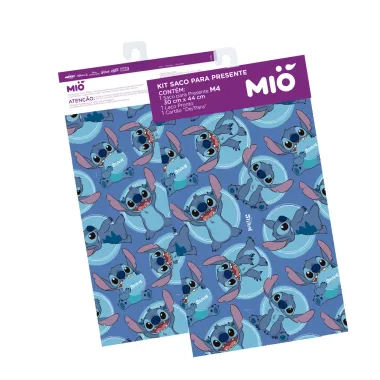 Kit Saco para Presente Mió Disney Stitch Médio com 1 Laço Pronto e 1 Cartão