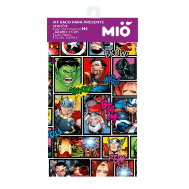 Kit Saco para Presente Mió Marvel  Super Heróis Sortidos Médio M4 com 1 Laço Pronto e 1 Cartão