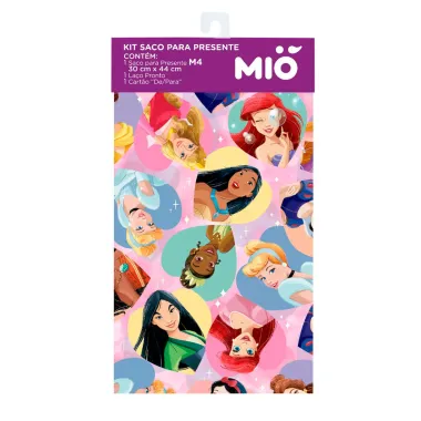 Kit Saco para Presente Mió Disney Princesas Sortidas Médio M4 com 1 Laço Pronto e 1 Cartão