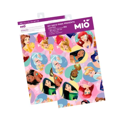 Kit Saco para Presente Mió Disney Princesas Sortidas Médio M4 com 1 Laço Pronto e 1 Cartão