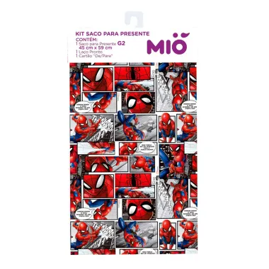 Kit Saco para Presente Mió Marvel Spider Man Grande G2 com 1 Laço Pronto e 1 Cartão