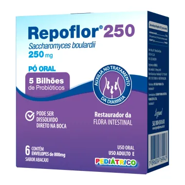 Repoflor 250mg Pó Oral Sabor Abacaxi Pediátrico com 6 Envelopes de 800mg cada