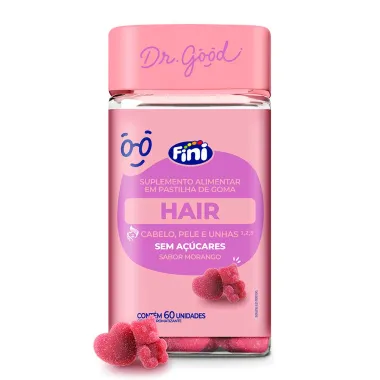 Dr Good Hair Fini Cabelo Pele e Unhas Sem Açúcar Sabor Morango 60 Unidades