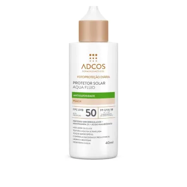 Protetor Solar Adcos Fotoproteção Diária Aqua Fluid Antioleosidade cor Peach FPS 50 com 40ml