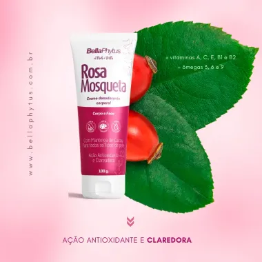 Creme Desodorante Corporal Rosa Mosqueta Bellaphytus para Todo Tipo de Pele 100ml