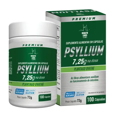 Psyllium Plantago Ovatae Health Labs 7,25mg na Dose com 100 C&aacute;psulas