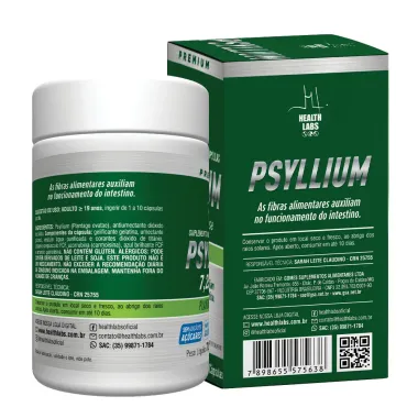 Psyllium Plantago Ovatae Health Labs 7,25mg na Dose com 100 C&aacute;psulas