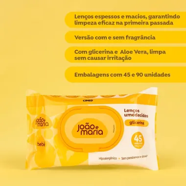 Len&ccedil;o Umedecido com Fragr&acirc;ncia Jo&atilde;o e Maria com 45 unidades