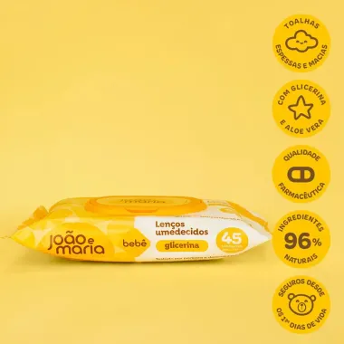 Len&ccedil;o Umedecido com Fragr&acirc;ncia Jo&atilde;o e Maria com 45 unidades