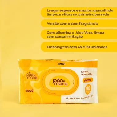 Len&ccedil;o Umedecido Jo&atilde;o e Maria Beb&ecirc; Glicerina 90 Unidades