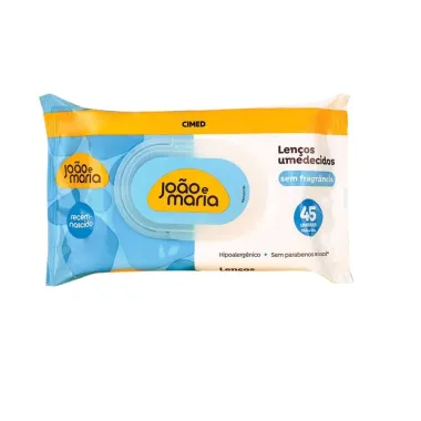 Len&ccedil;os Umedecidos Cimed Jo&atilde;o e Maria Sem Fragr&acirc;ncia 45 Unidades