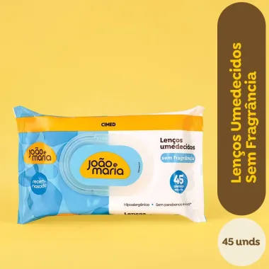 Len&ccedil;os Umedecidos Cimed Jo&atilde;o e Maria Sem Fragr&acirc;ncia 45 Unidades