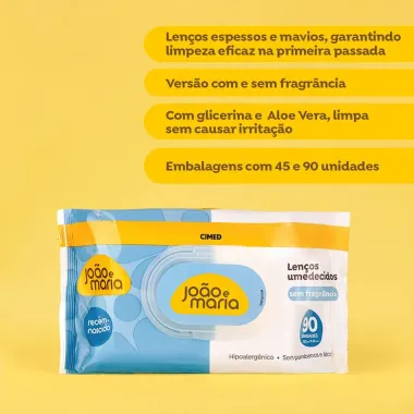Len&ccedil;os Umedecidos Cimed Jo&atilde;o e Maria Sem Fragr&acirc;ncia 90 Unidades