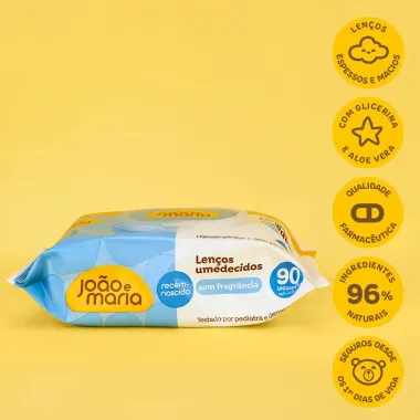 Len&ccedil;os Umedecidos Cimed Jo&atilde;o e Maria Sem Fragr&acirc;ncia 90 Unidades